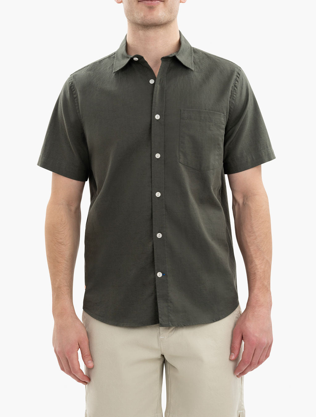 Brants Green Linen-Blend Short Sleeve Button-Down Shirt for Men