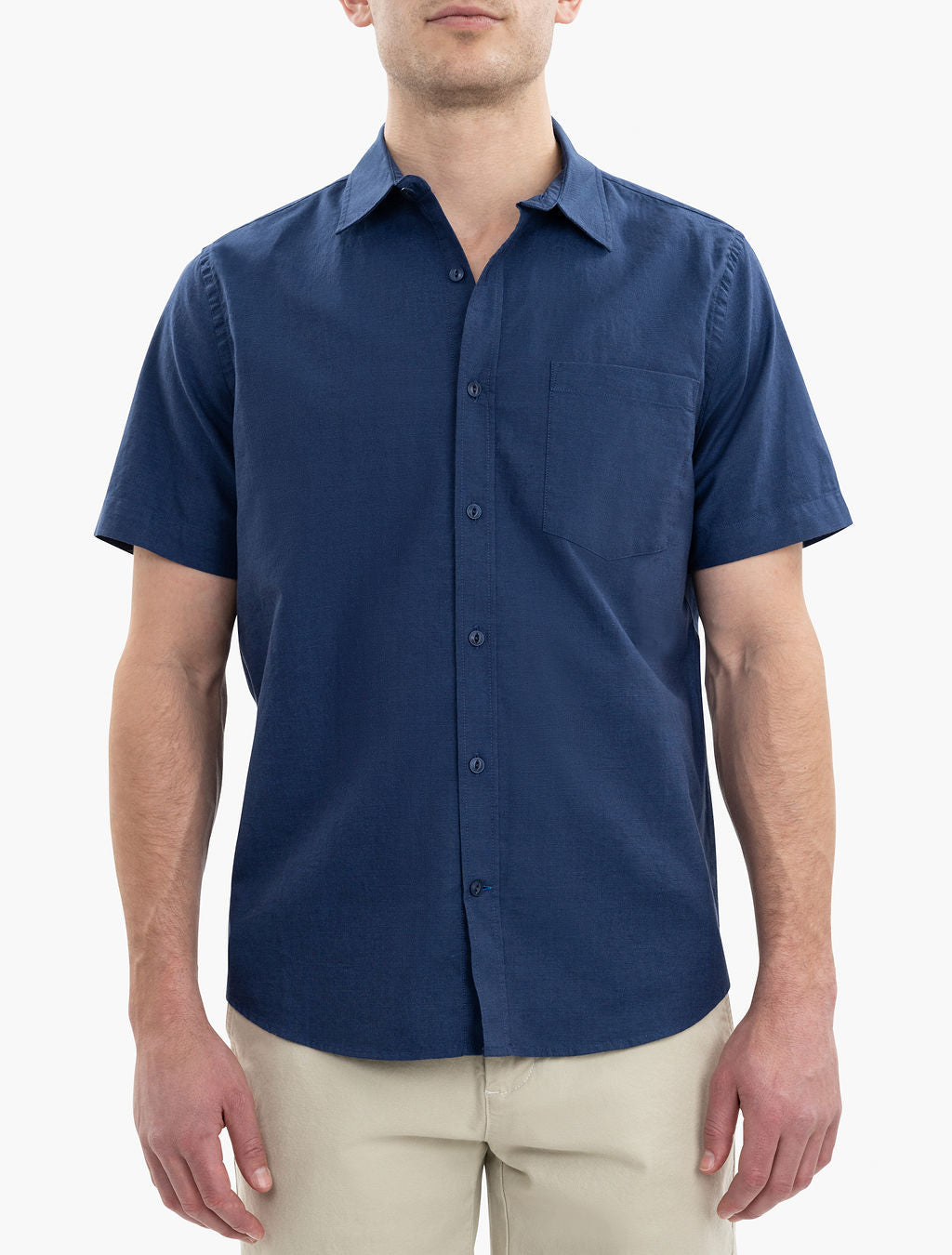Ciscos Navy Linen Short Sleeve Button-Down Shirt for Men