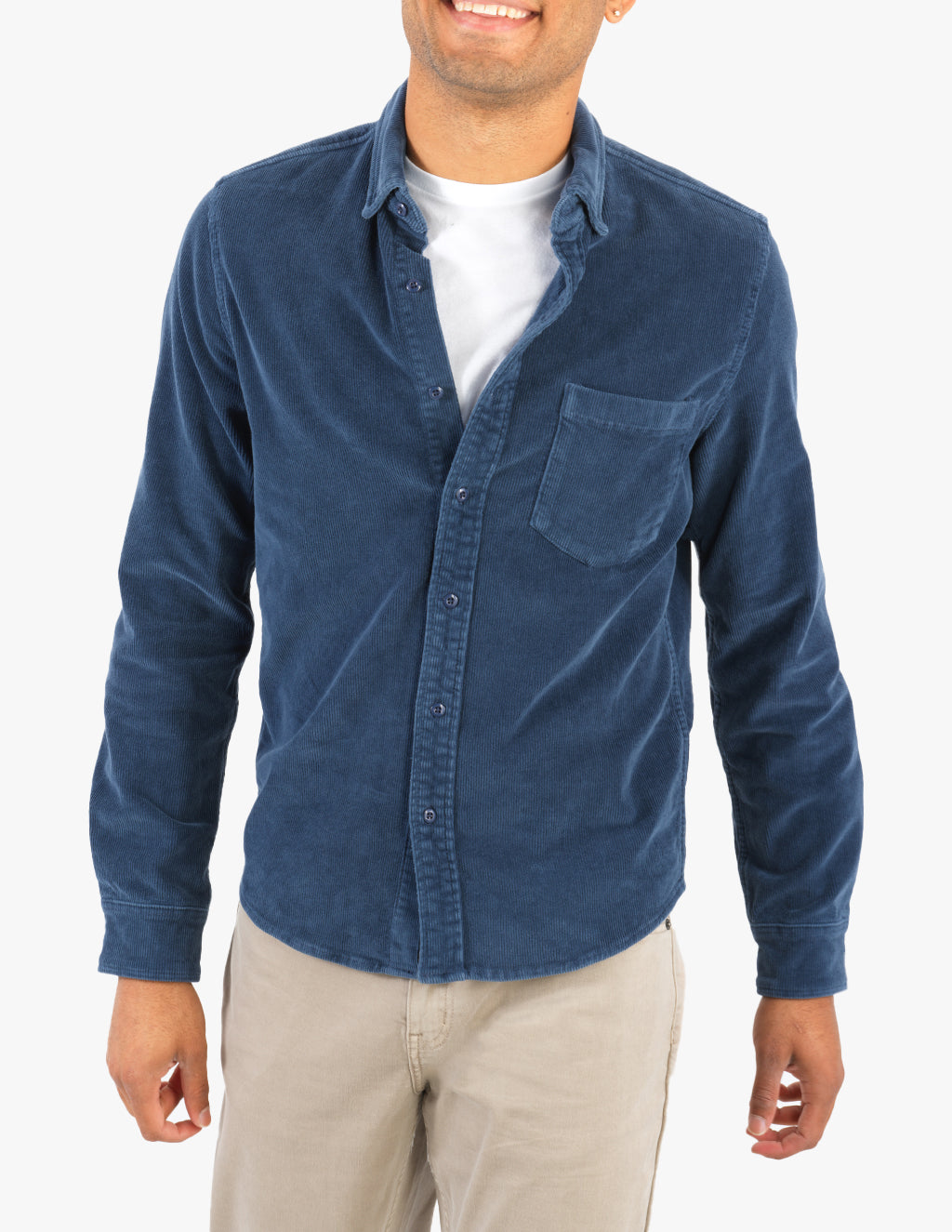 Navy Stretch Corduroy Utility Button-Down for Men | Durable