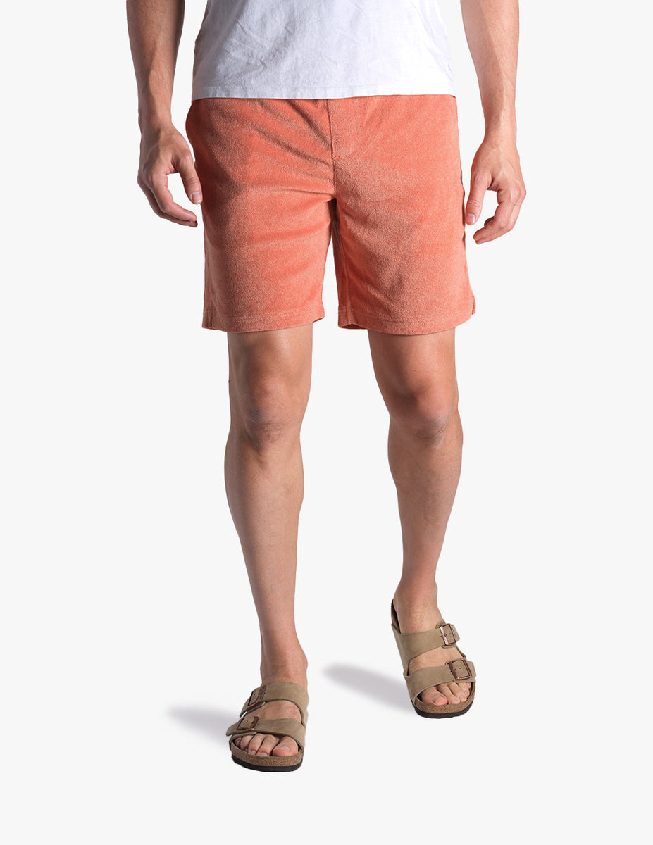 Men's Coral Red Stretch Terry Shorts Mugsy