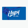 Blue gift card with ribbon and bow, Mugsy logo in script and Est. 2016.