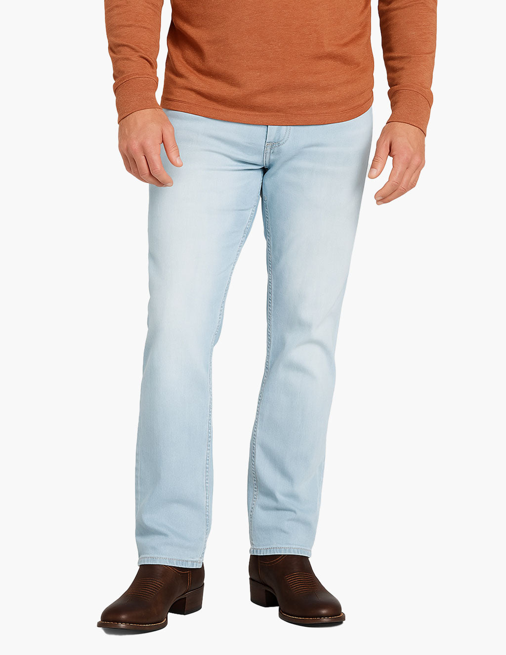 Lightwash blue Grands Bootcut jeans worn by a model