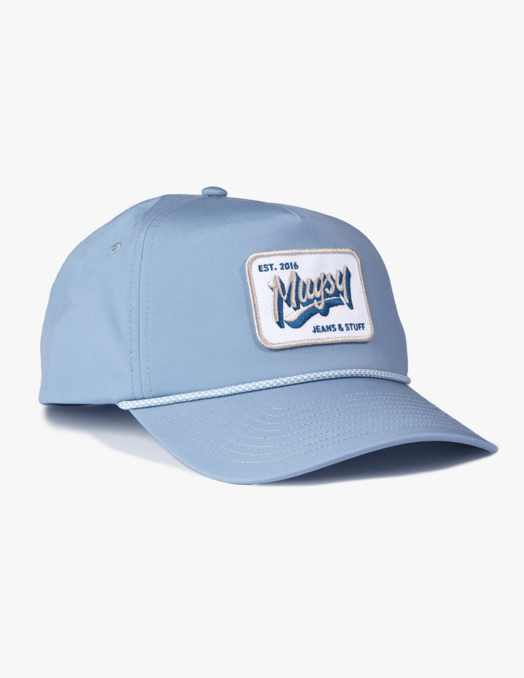 Teal Rope Hat with adjustable snapback, light blue color, featuring a logo patch.