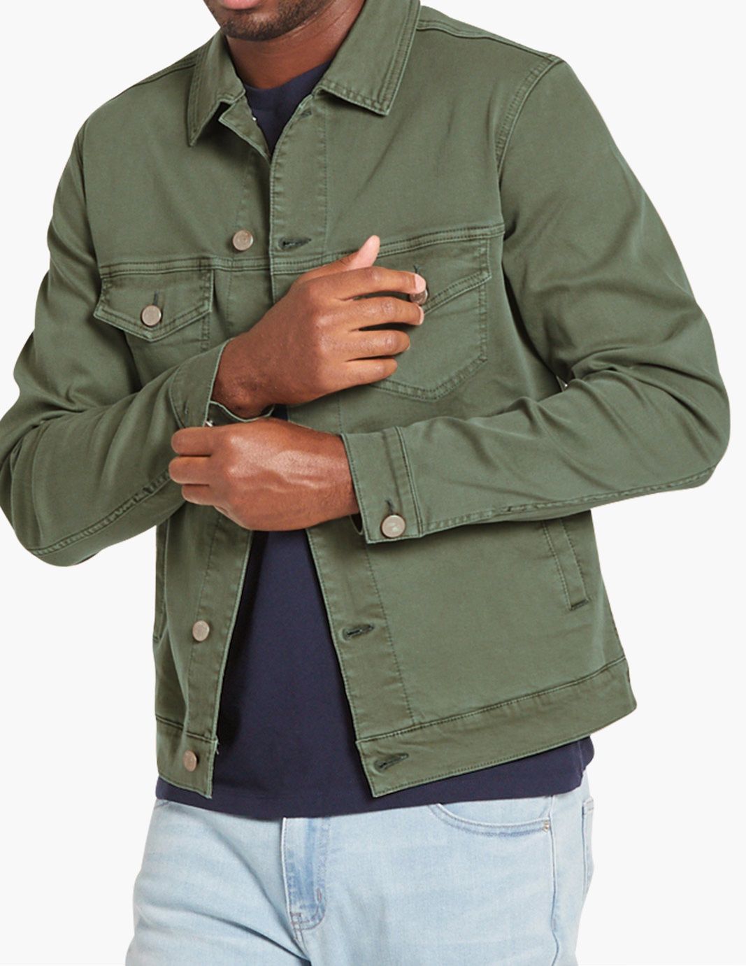 Olive Stretch Denim Jacket for Men | Mugsy