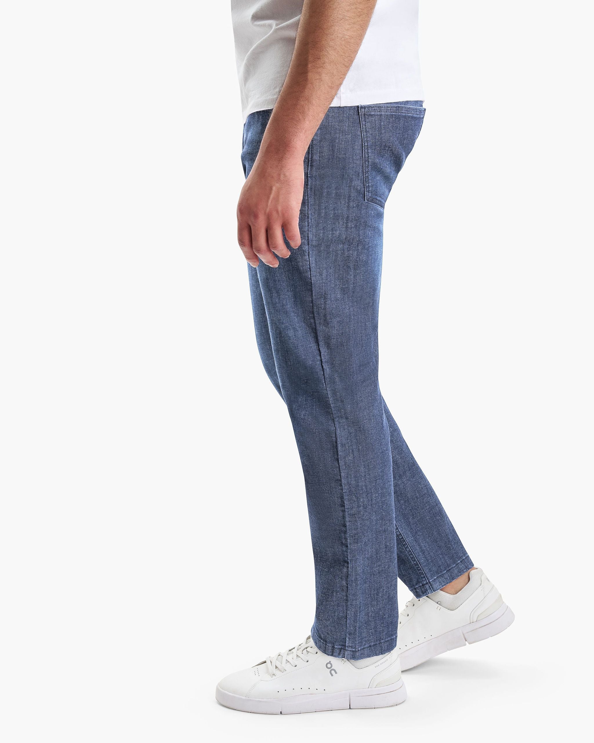 Model wearing Fultons Coolmax jeans, showing fit and style.