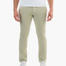 Front view of Classic Chinos in Willows green showcasing slim fit and mid-rise on model with white background