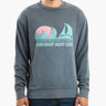 Model wearing faded gray sweatshirt with retro sailboat graphic and text 'THIRD COAST YACHT CLUB'.