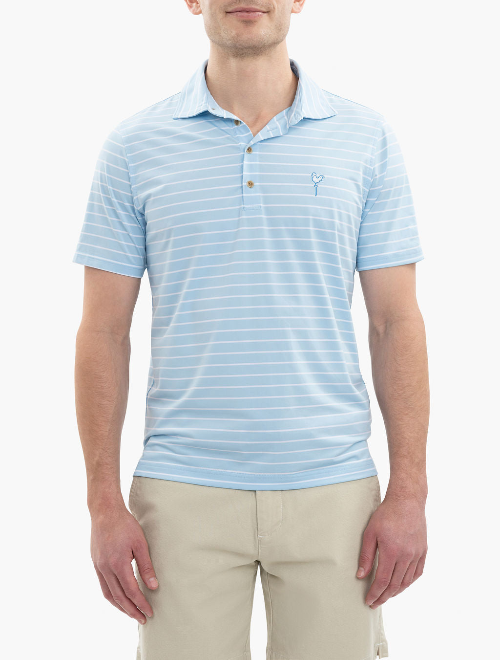 Light Blue Wide Striped Short Sleeve Golf Polo | Mugsy