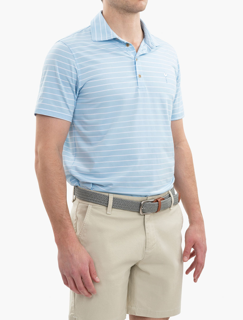 Light Blue Wide Striped Short Sleeve Golf Polo | Mugsy