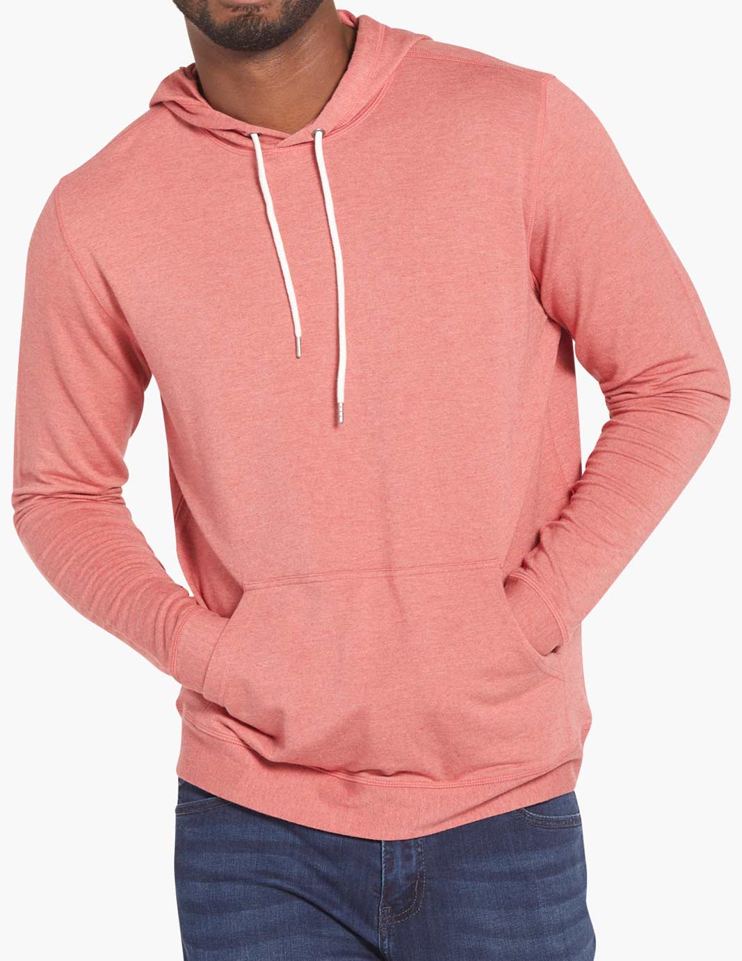 Redwoods Cashtech™ Hoodie in Washed Red, featuring a front pocket and drawstring hood.