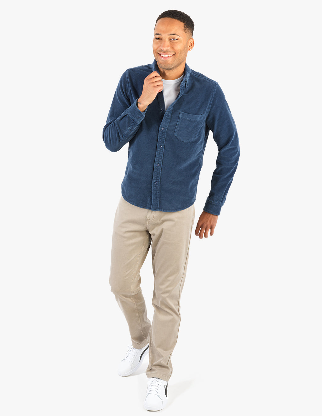 Navy Stretch Corduroy Utility Button-Down for Men | Durable