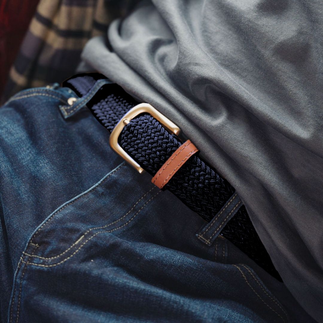 Men's Stretch Woven Navy Belt – Mugsy