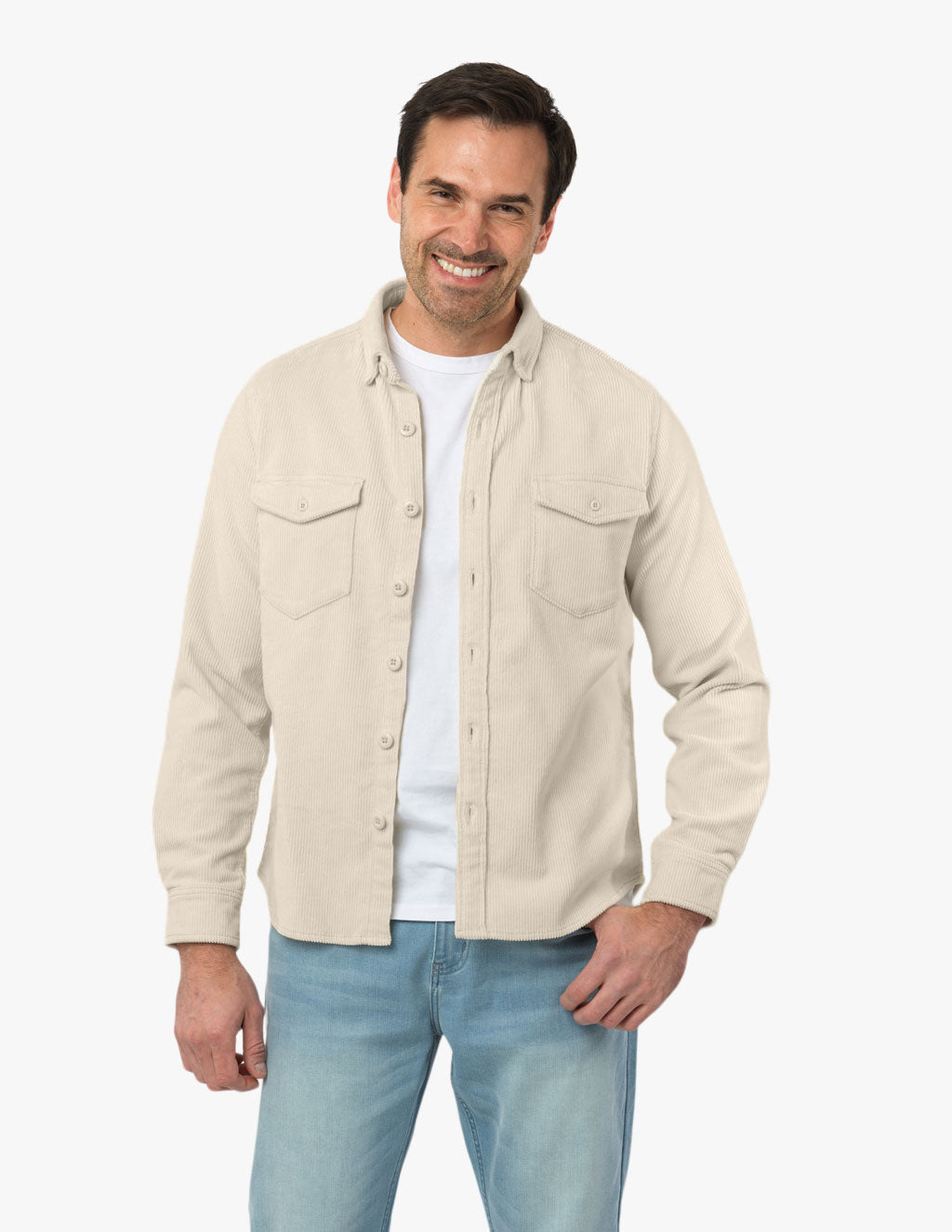 Washed Cream Men's Stretch Corduroy Utility Shirt – Mugsy