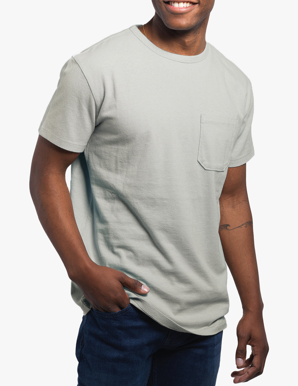 Model wearing a Washed Stone Classic Tee with a pocket.