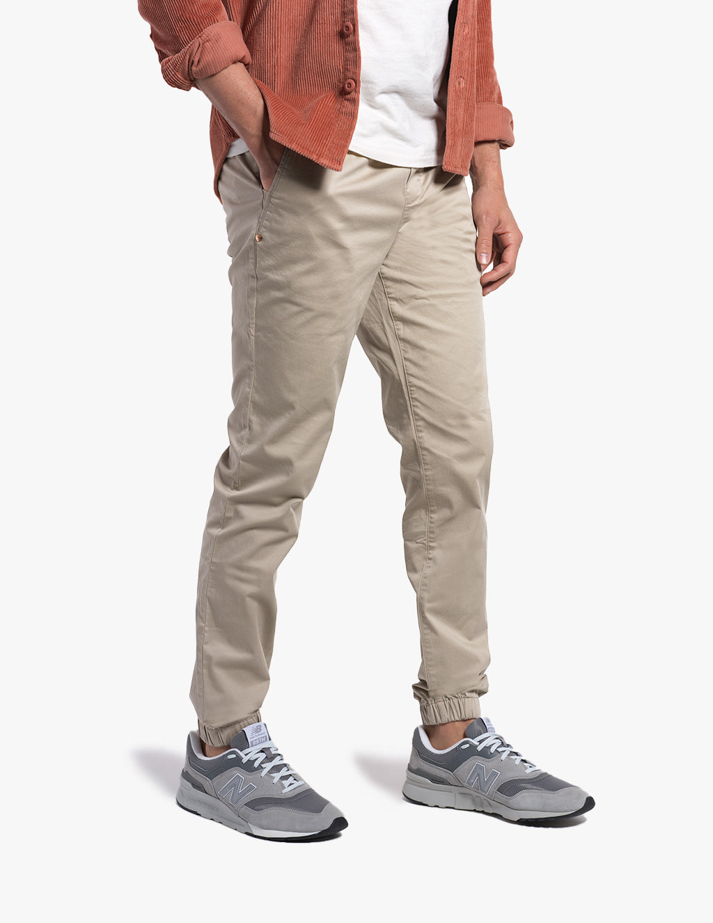 Khaki twill joggers online