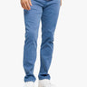 Front view of men's classic-fit True Blue jeans showing straight leg and slight stacking at the hem on a white background