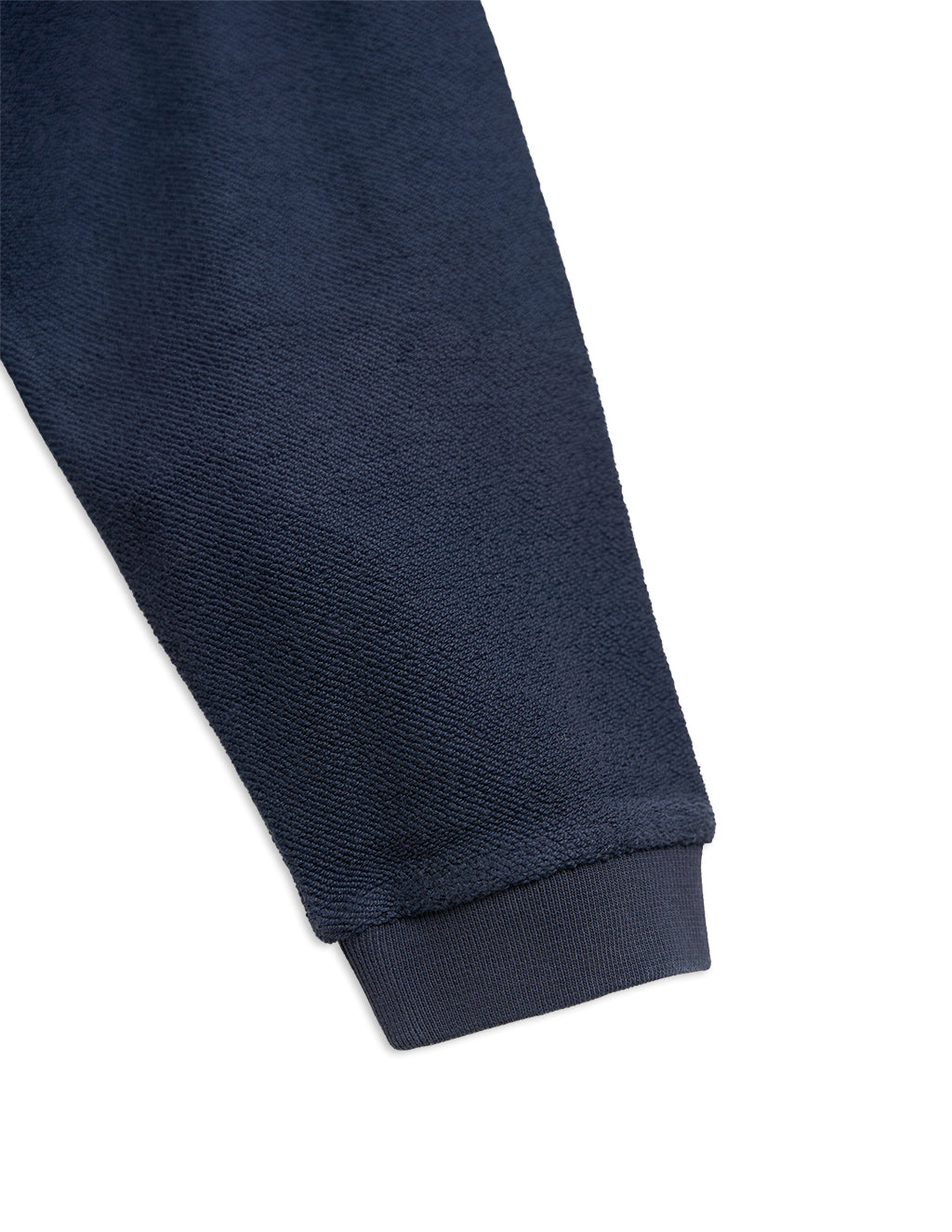 Navy textured sweatshirt sleeve with ribbed cuff detail