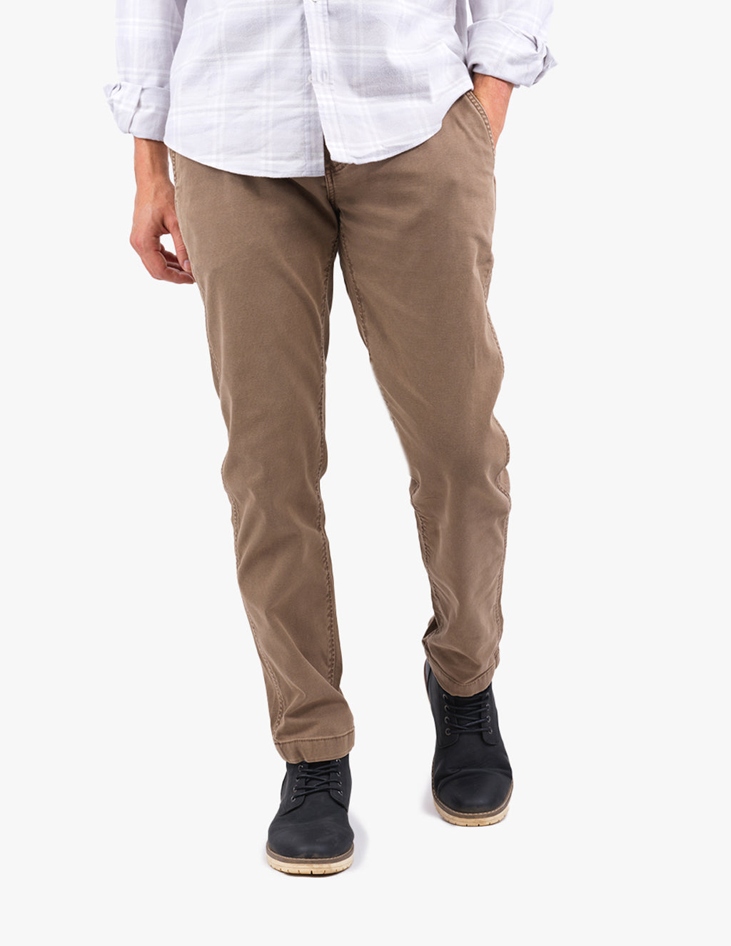 Model wearing Chippers pants in brown color