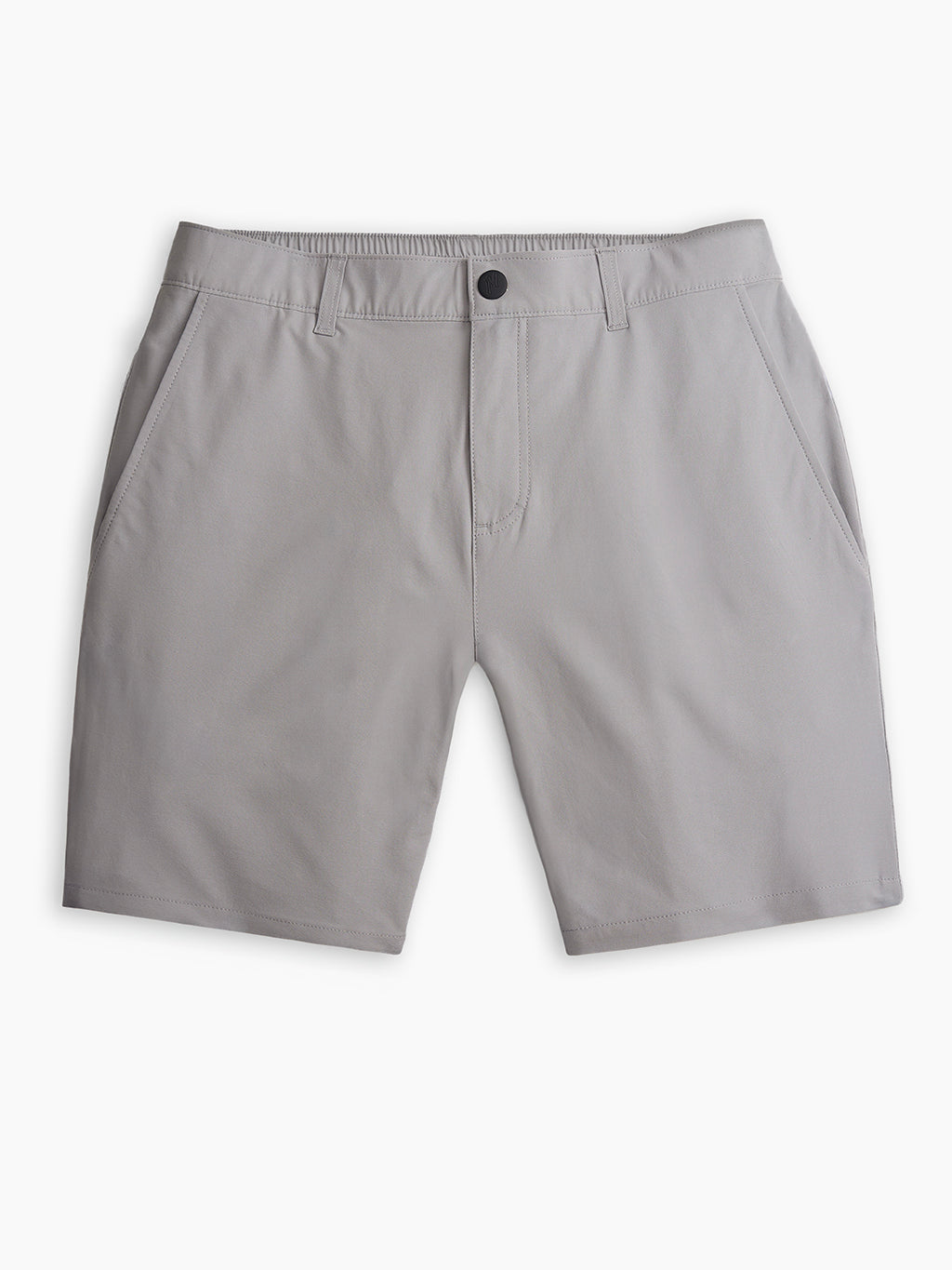 Gray men's casual shorts with belt loops and front pockets