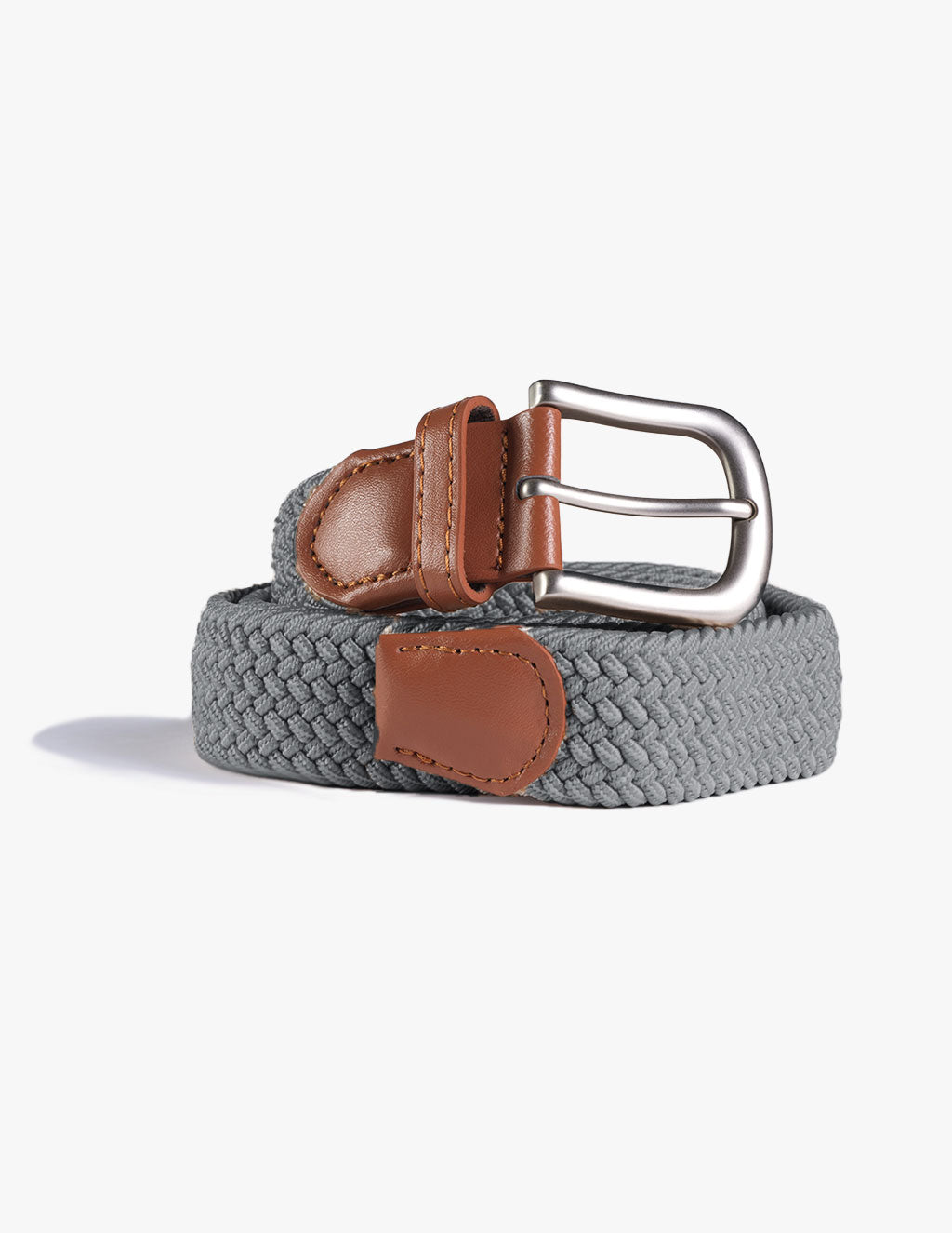 Light Gray Stretch woven belt with a leather accent