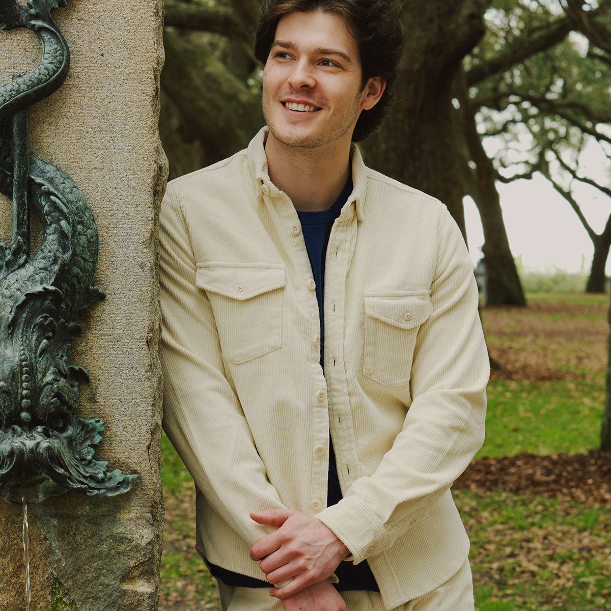 Washed Cream Men's Stretch Corduroy Utility Shirt – Mugsy
