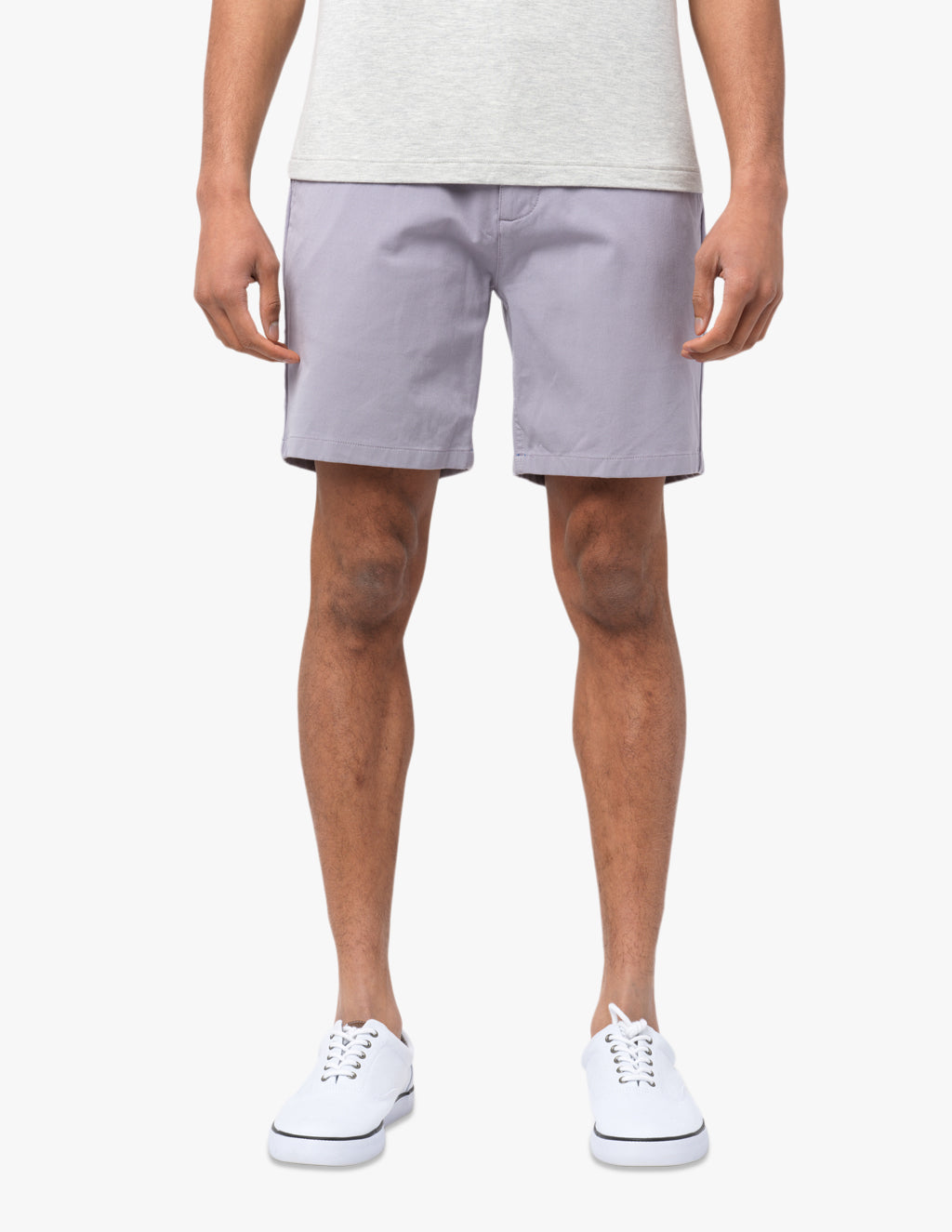 Model wearing Ashlands Chino Shorts in lavender color