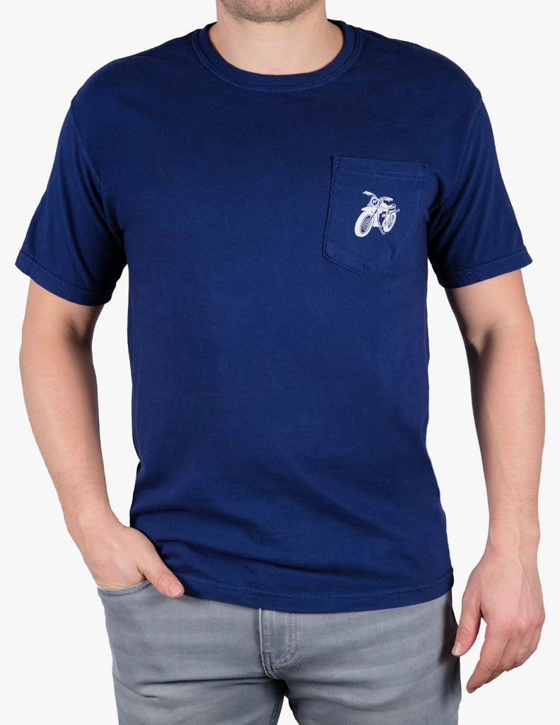 men's stretch cotton tee navy motorcycle logo