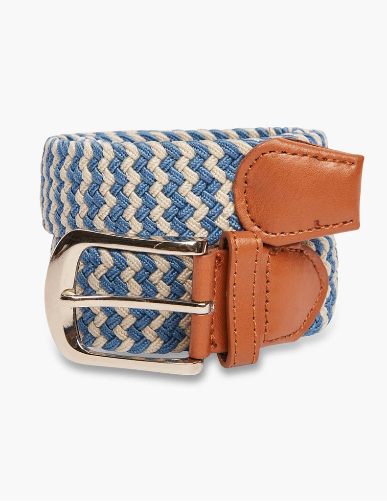 best men's stretch belt blue and white two tone