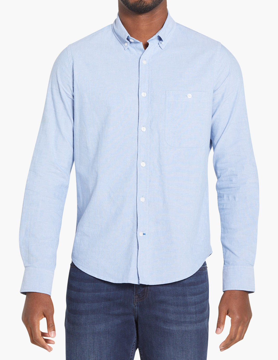 men's stretch chambray shirt light blue