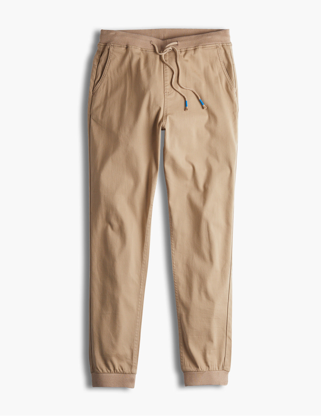 Khaki joggers with drawstring, ideal for travel