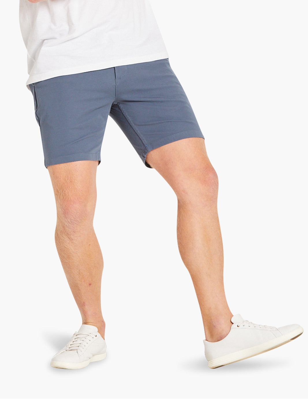 Men's stretch chino shorts in blue, featuring a comfortable fit and casual style.