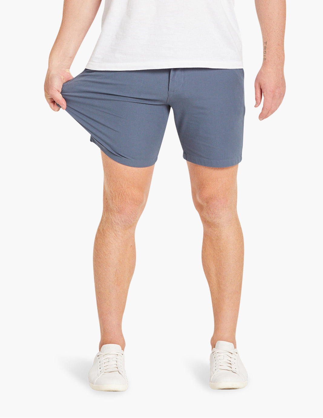 Men's blue stretch chino shorts, comfortable fit, perfect for casual wear.