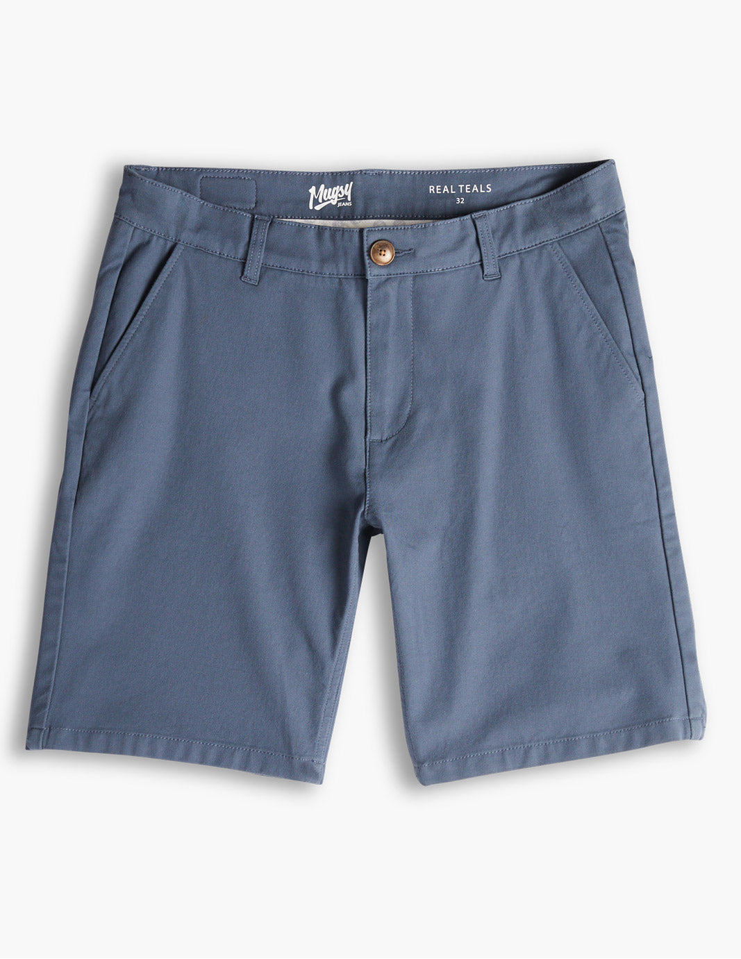 Men's stretch chino shorts in blue, part of the buy 2 pairs get a free hat promotion.