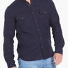 Men's navy stretch heavy flannel shirt with two chest pockets