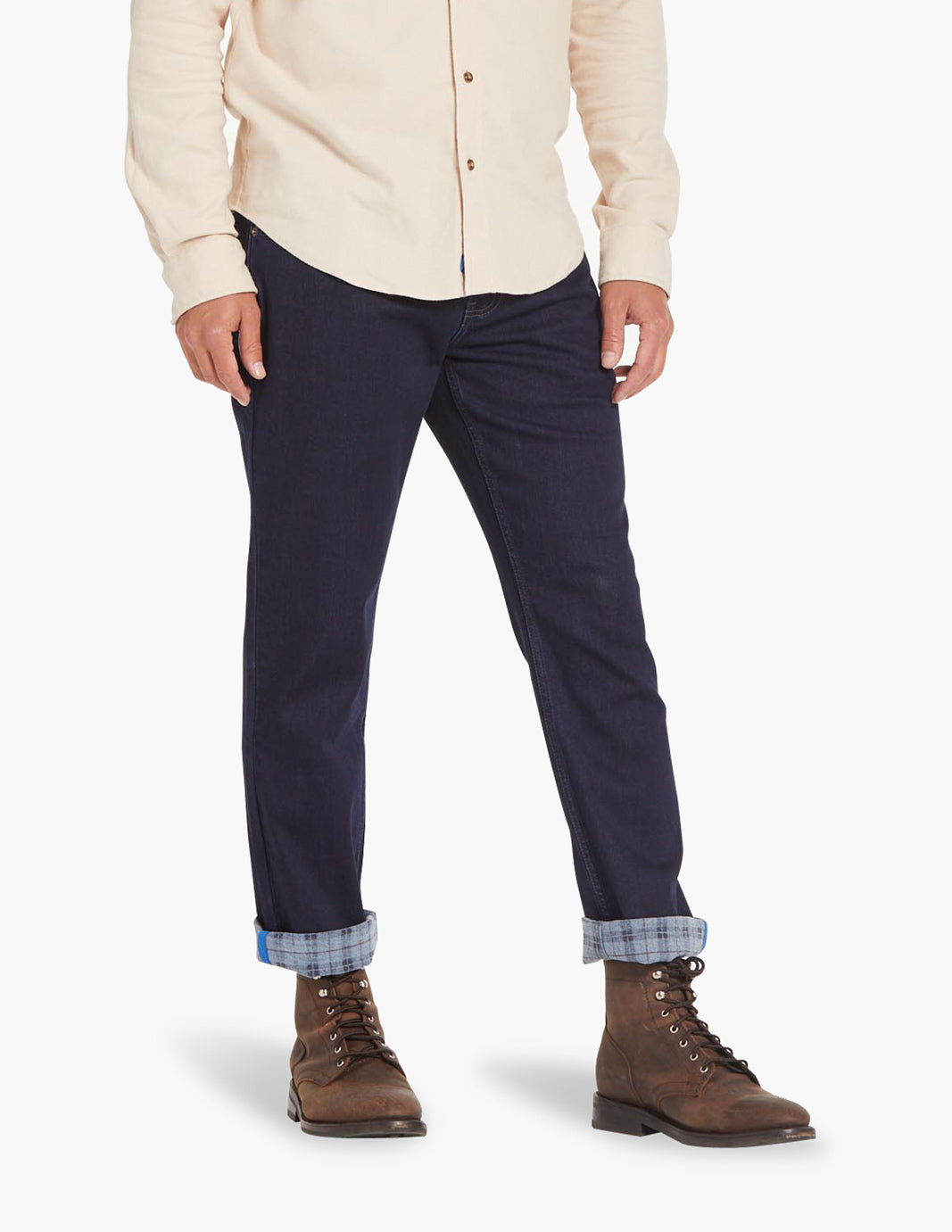 best warm flannel-lined jeans for men stretch blue