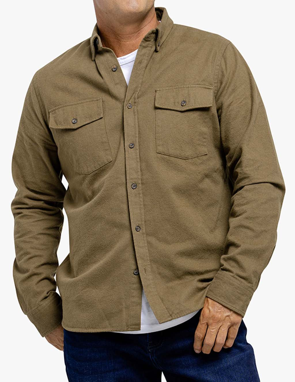 best men's stretch heavy flannel shirt army green
