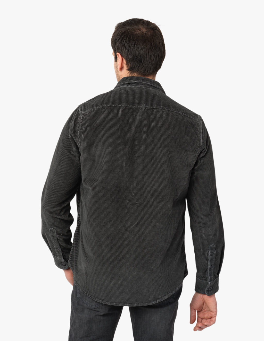 Washed Grey Men's Stretch Corduroy Utility Shirt | Mugsy