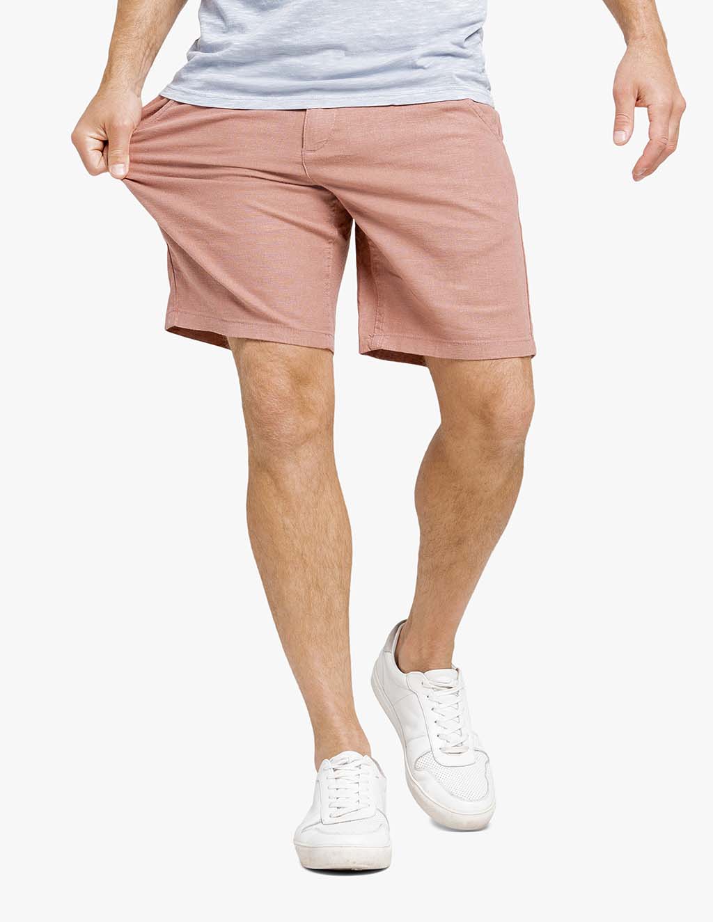 comfortable stretch men's summer linen shorts khaki