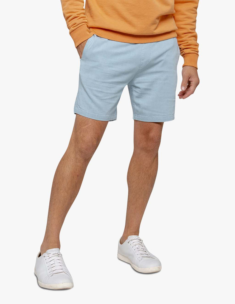men's stretch denim drawstring shorts blue