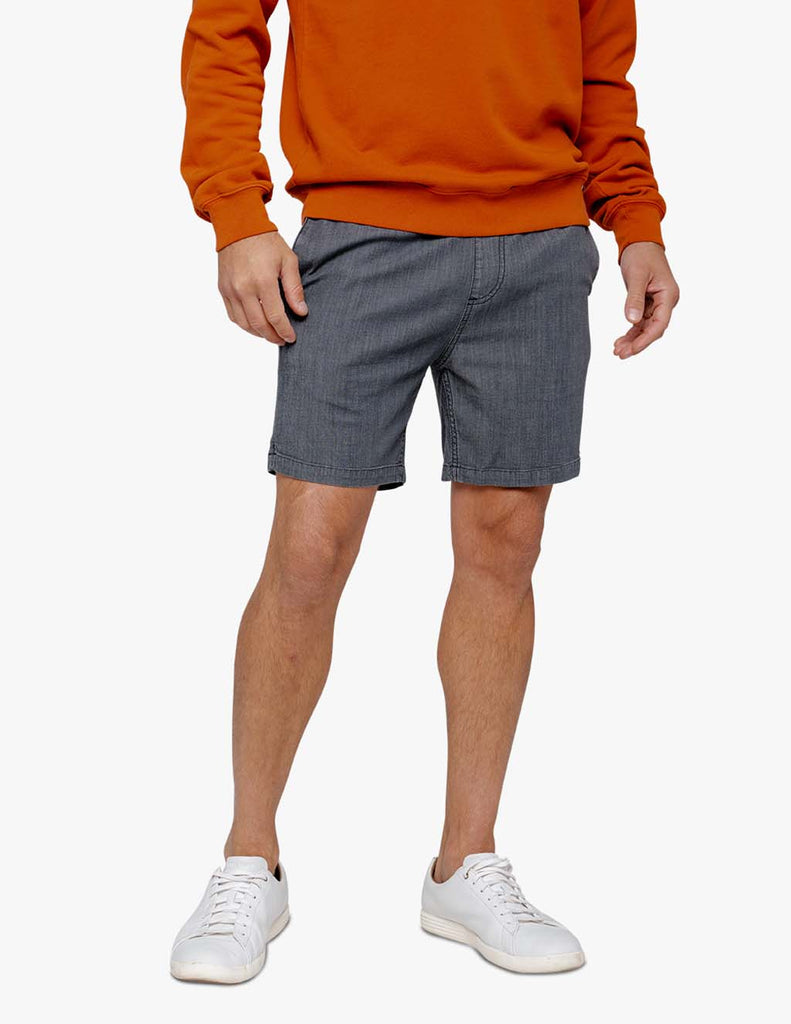 men's stretch denim drawstring shorts gray