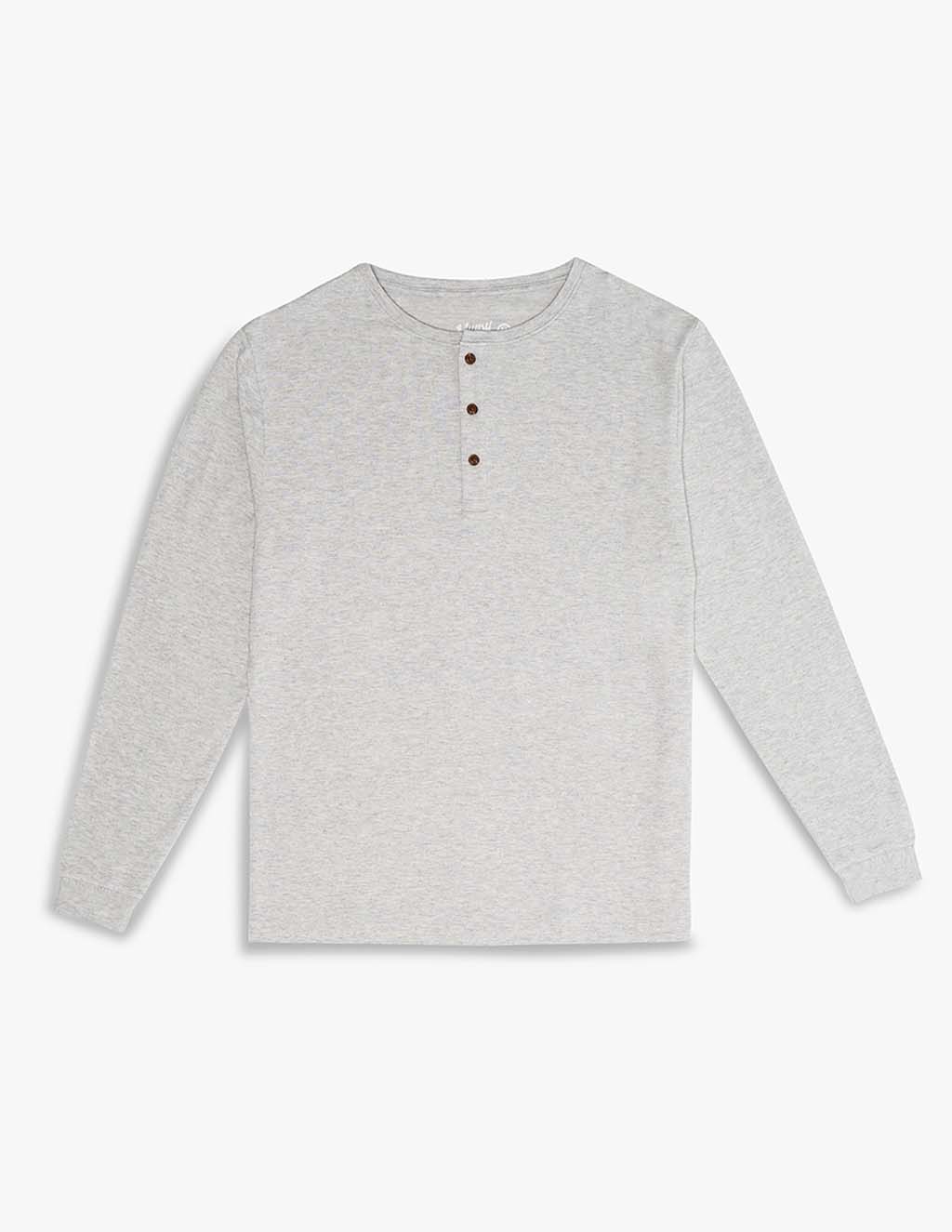 stretch cashmere men's long sleeve henley shirt off white