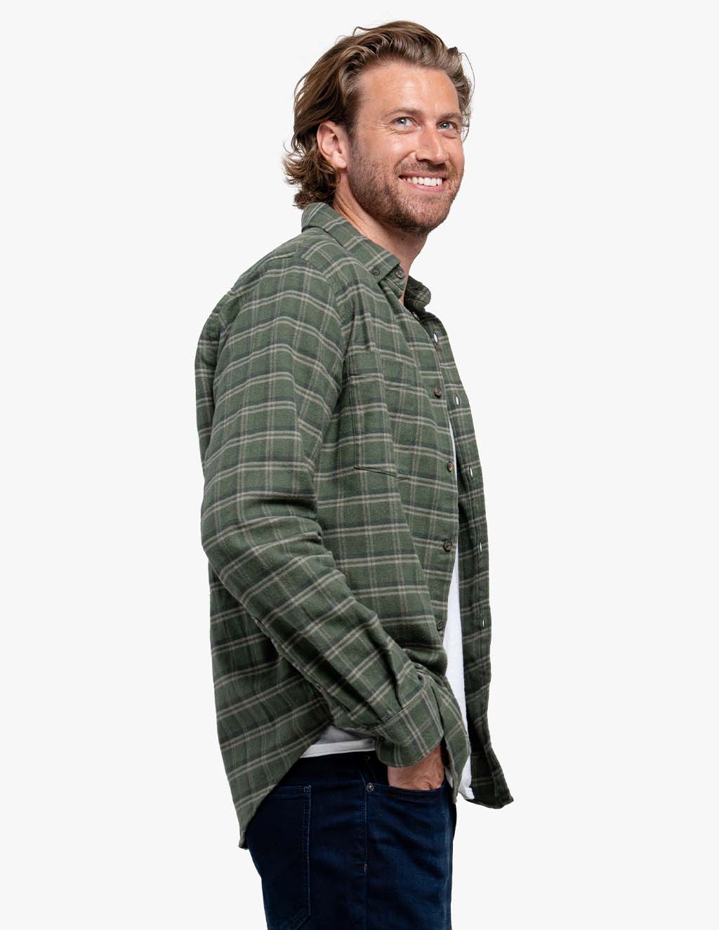 best men's stretch flannel shirt green