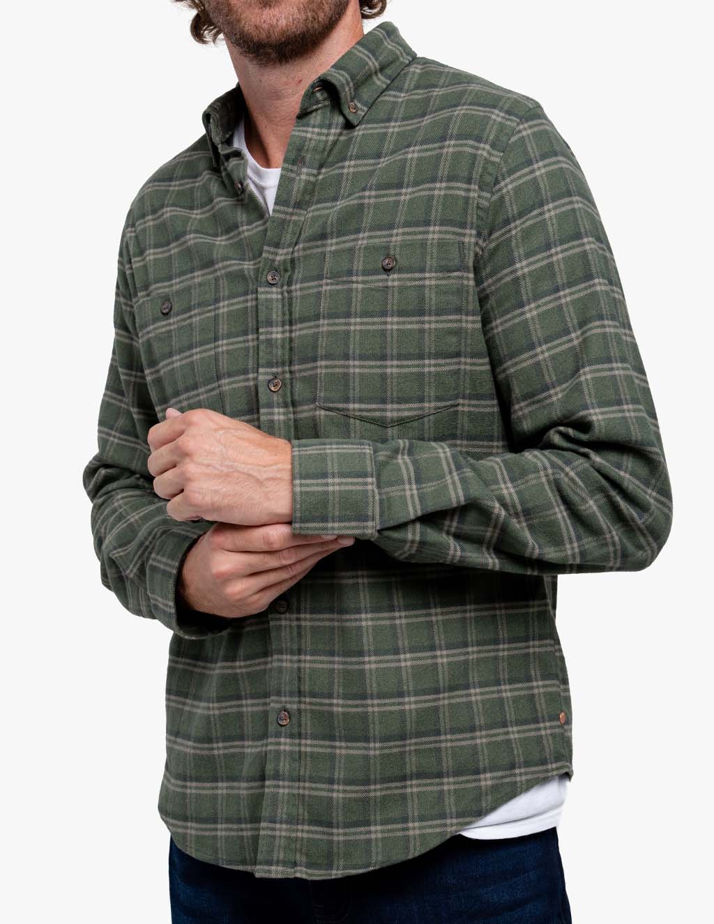 best men's stretch flannel shirt green