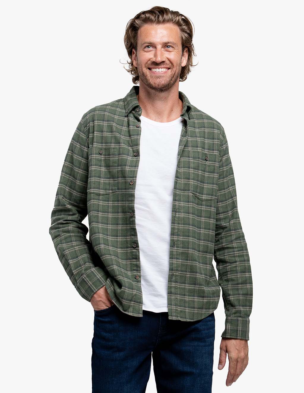 best men's stretch flannel shirt green