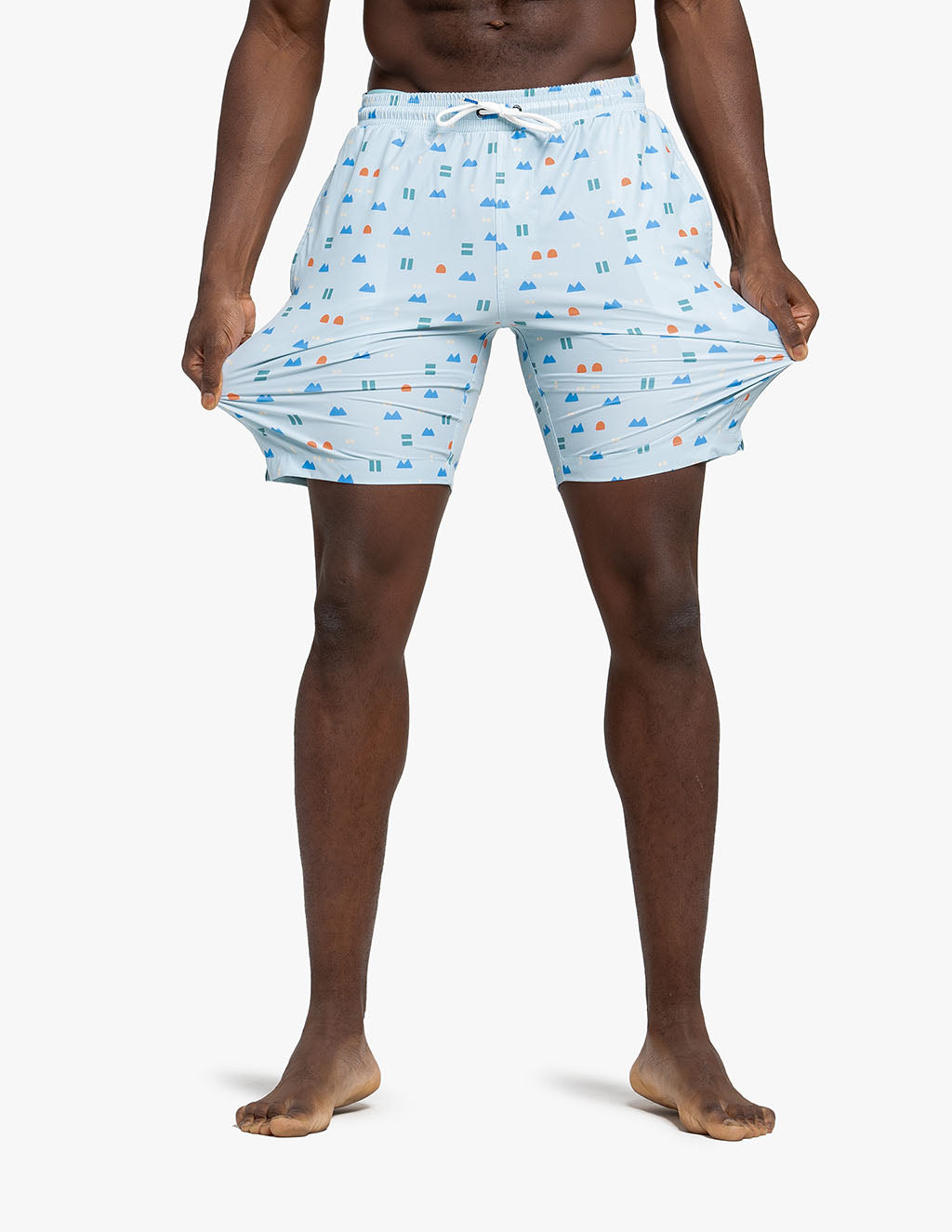 Men's Peaks Light Blue Printed Stretch Swim Suit with Liner