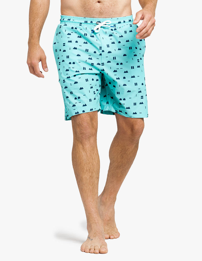 Men's Lakeviews Teal Printed Stretch Swim Suit with Liner | Mugsy